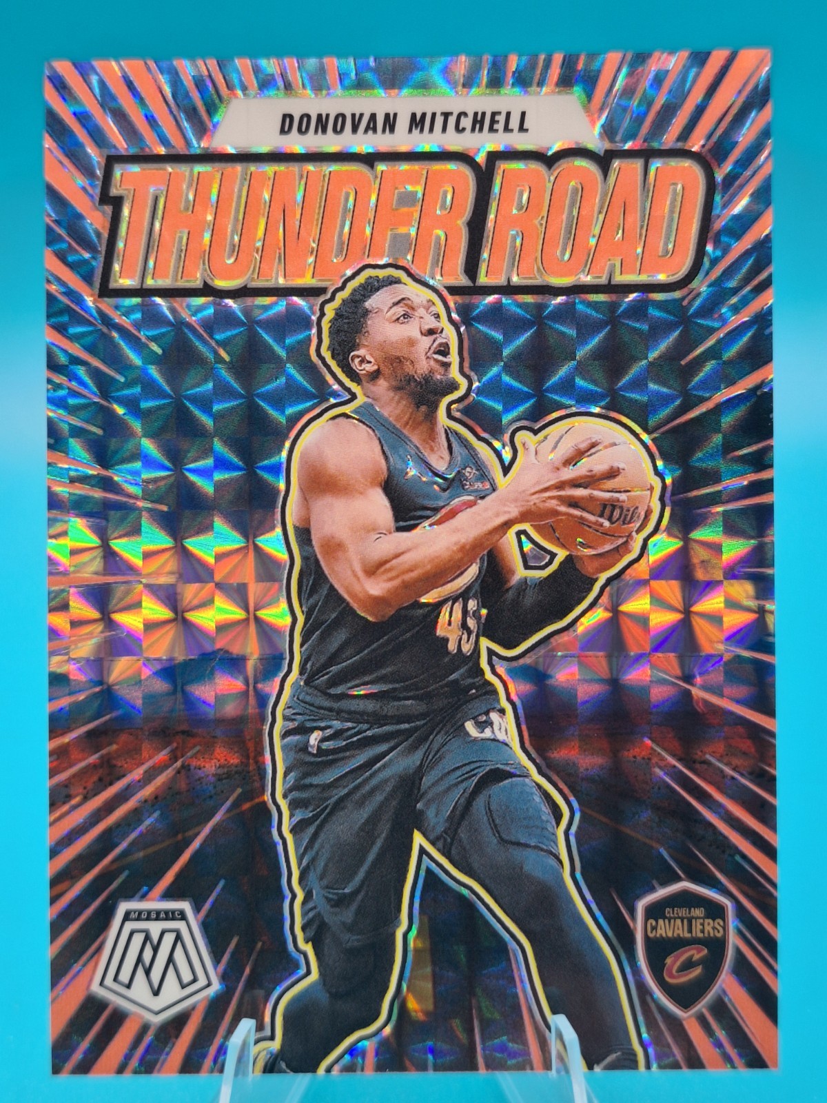 2024-25 Panini Mosaic Thunder Road Donovan Mitchell #14 Red Fluorescent /75 Cavs