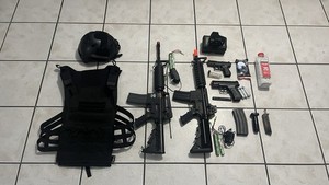 Airsoft Starter kit with Batteries, BBS, Rifles, Pistols, Optic, Helmet and Vest