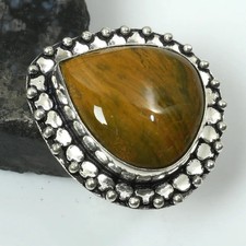 Tiger Eye Gemstone Ethnic Handmade Ring Jewelry Gift US Size-6 AR 18152