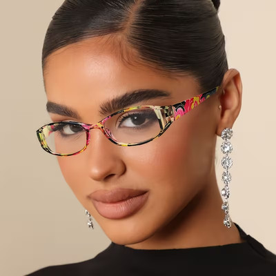 Elegante modische Lesebrille, +2,0 ,Blumenmuster gelb/pink/schwarz, Rechteckig