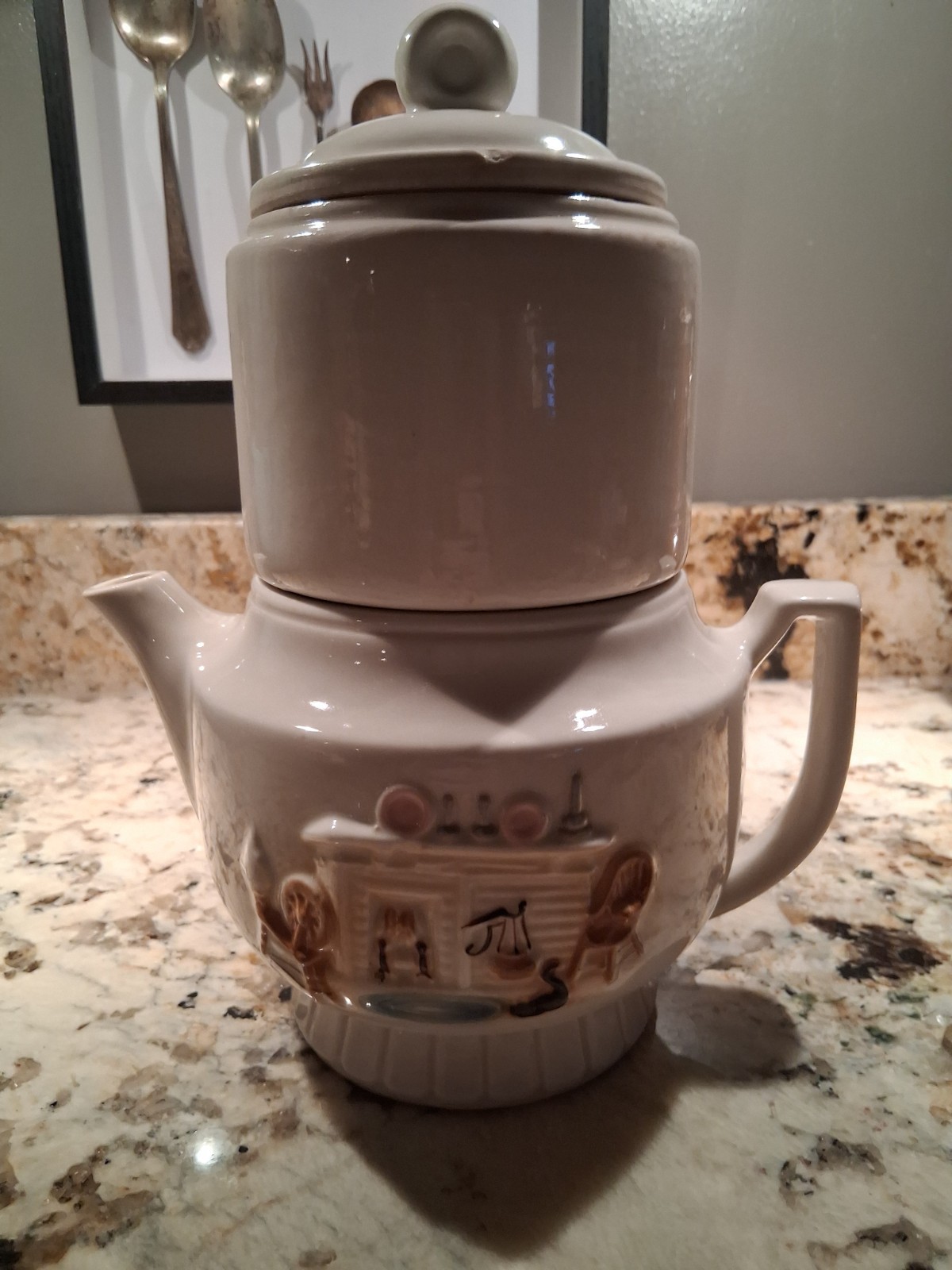 Porcelier Vitreous 3 Piece Complete Coffee  Tea Percolator With All Lids & Cover