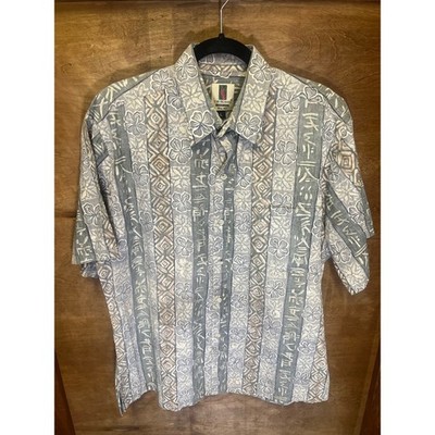 Tori Richard Honolulu Mens Large Blue Hibiscus Stripe Hawaiian Aloha Shirt L