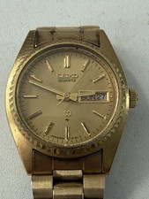 Vintage Seiko Watch Womens 24mm Gold Tone 2626-0159 Day Date Needs Battery 6.25"