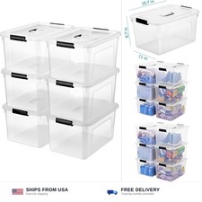 19 Quart Plastic Storage Bins with Lids, 6-Pack Stackable Clear Storage Organ...