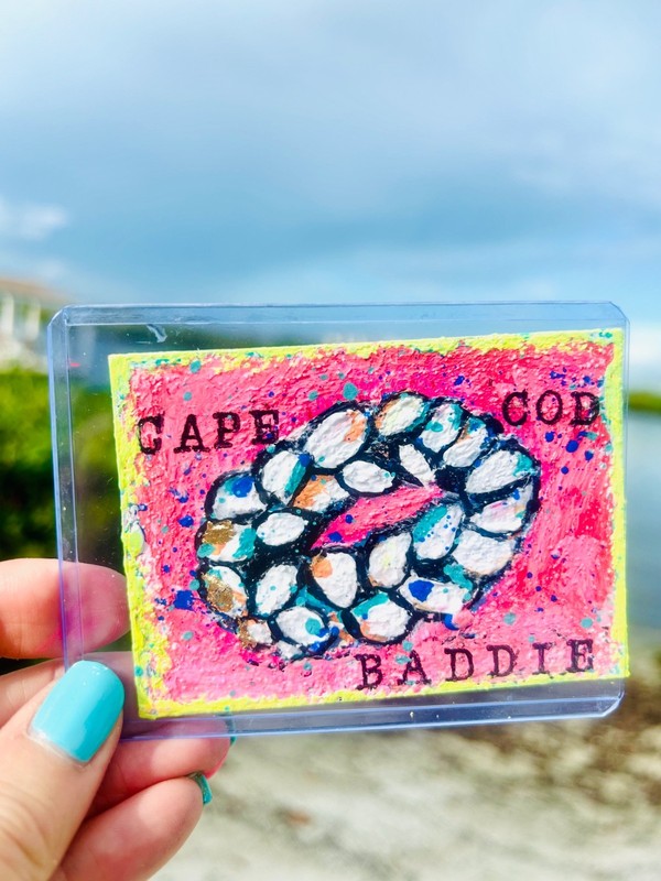 ACEO Original fun Art  pink preppy textured  Cape Cod beach sailor bracelet