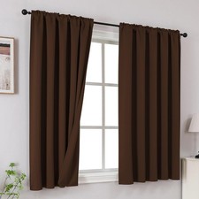 Brown Blackout Curtains 63 Inches, Thermal Insulated Noise Reducing Rod Pocke...