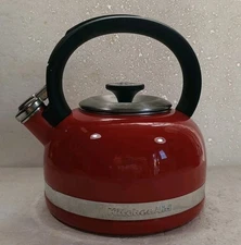 Kitchen Aid Whistling Teapot/Kettle Red Enamel 2 Quart Has Flaws See Pictures 
