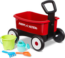 My 1st Wagon 2-in-1 Toddler Walker  Pull Wagon w/ Beach Garden Tools Red