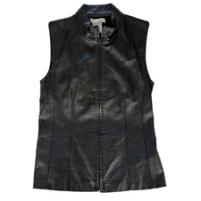 Melrose Studio Leather Vest Women's Medium Sleeveless Black Knit Back Zip Up