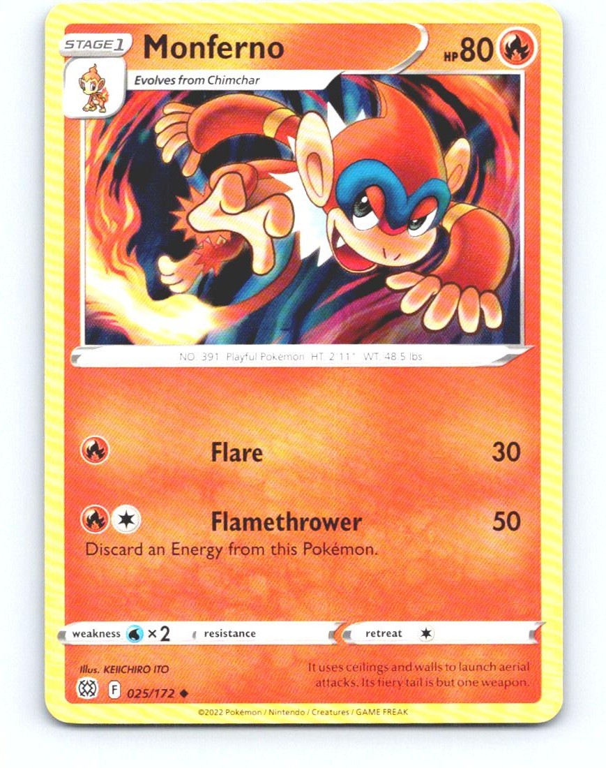 Monferno 025/172 Uncommon Brilliant Stars Pokemon Near Mint