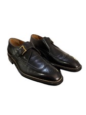 Scarpe eleganti Oxford A. Testoni in pelle nera alare da uomo taglia 8M NUOVE fibbia oro