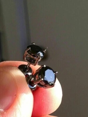 2 Ct Round Cut Lab Created Black Diamond Stud Earrings In 14K Black Gold Finish
