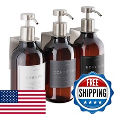 LUSSPA 3WM-AGS Shower Shampoo Dispenser Wall Mounted 3-Pack 16.9oz Amber/Silver
