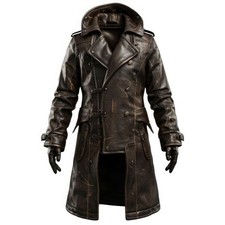 Men  s Distressed Brown Genuine Gothic Steampunk Lightweight Vintage Leather Coat