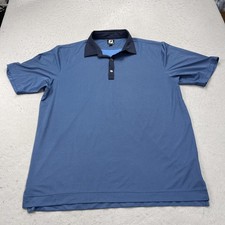 FootJoy Polo Shirt Mens XL Blue Check Stretch Performance Golf No Course Logo