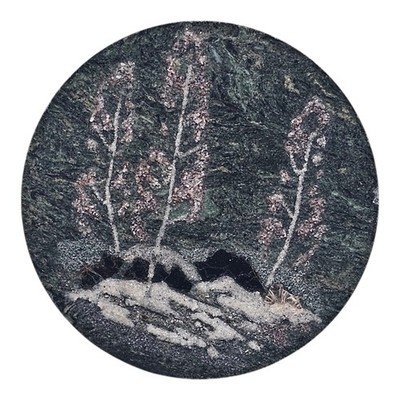 Russian Signed Stone Disk Winter Scene Zima Snezhinsk Melnitsyna Folk Art 2.5''
