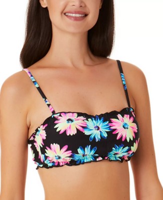 California Waves Junior Gerber Daisy Lettuce-Edge Bandeau Top Black Size M Black