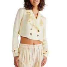 Free People Bennie Crop 100 Linen Jacket Ruffle Open Back Medium Coastal Boho