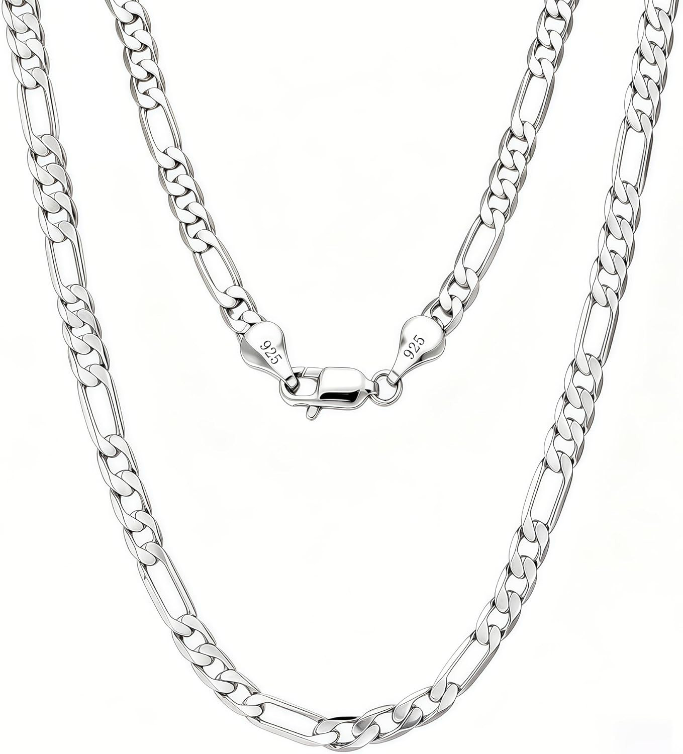 925 Sterling Silver Figaro 4.2Mm Dainty Hypoallergenic Silver Chain Necklace 18"