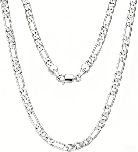 925 Sterling Silver Figaro 4.2Mm Dainty Hypoallergenic Silver Chain Necklace 18"