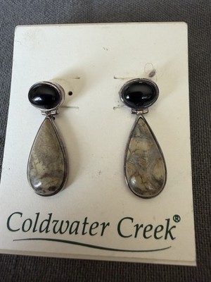 Coldwater Creek Sterlingsilber schwarzer Onyx Jaspis Träne Ohrhänger 553