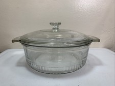 Vintage Anchor Hocking 2-Qt Ribbed Clear Glass Casserole Baking Dish with Lid