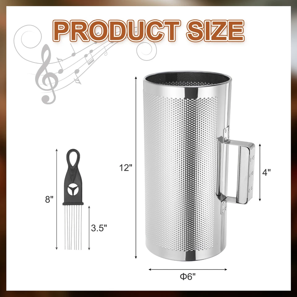 Stainless Steel Guiro Instrument 6" x 12" Percussion Instrument with Scraper Foto 2 de 4