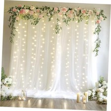 Tulle Backdrop Curtains with Lights 10x8ft Sheer White Curtain Tulle