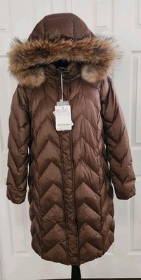 Marina Rinaldi Pandoro Long Down Puffer Coat Brown Fur Hood NWT US 14 $935