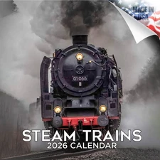 Steam Trains Calendar 2026 FULL SIZE 12x24 Made in USA