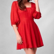 Band of the Free Aurora Red Mini Dress XS Boho Puff Sleeve Back Tie Fit Flare
