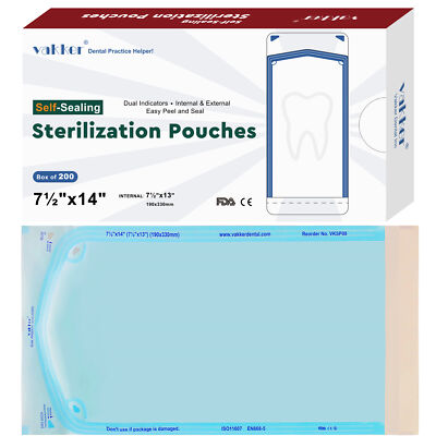 200PC 7.5'' x 14'' Self Sealing Dental Sterilization Pouches Sterilizer Bag