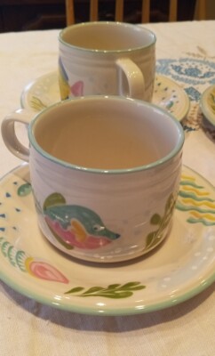 Studio Nova Barrier Reef Dinnerware Tea Coffee Cups With Saucers Set Of 4