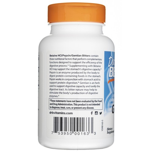 Doctor's Best Betaine Hcl Pepsin & Gentian Bitters 120 Kapseln - Bild 3 von 5