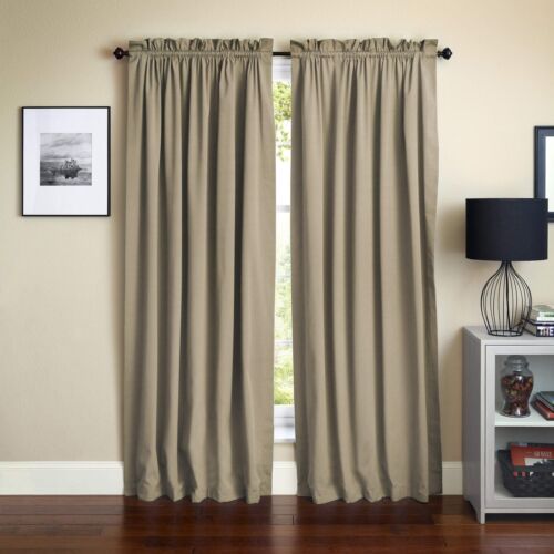 Blazing Needles Reversible Rod Pocket Room-Darkening Twill Curtain Panels, 84... - Picture 3 of 5