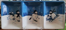 Winter Valley Relish Tray 13 1/2" W Snowman Ceramic NorthCrest Home White Blue !