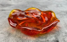 MCM Orange Glass Floral Design Ashtray