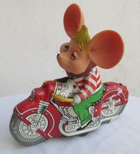 RARE LARGE 7-15/16  60  s TOPO GIGIO TIN TOY MOTORCYCLE, RUBBER HEAD, GORGO, LQQK