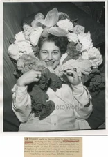 Woman with amazing flower floral hat vintage photo