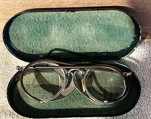 Vintage Schutzbrille aus Metall mit grünem Etui - Bild 2 von 6