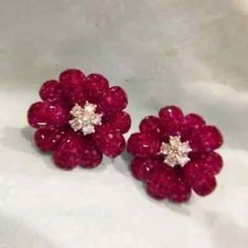 2Ct Round Cut Lab Created Ruby Flower Women's Stud Earring 14K White Gold Plated