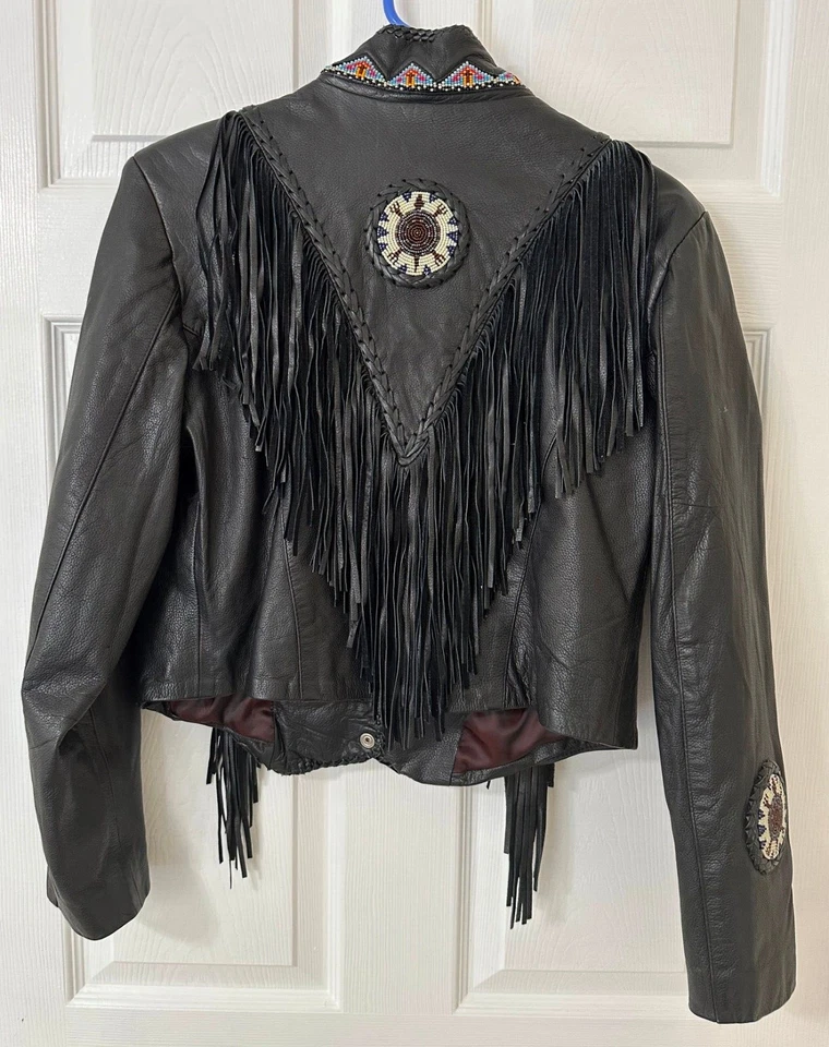 Chaqueta de cuero Gallery motociclista mujer negra línea seda. Talla mediana Foto 4 de 4