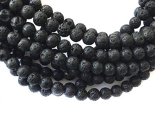 6mm Perfect Round smooth unpolished unwaxed Black Volcanic Gemstone lava Beads