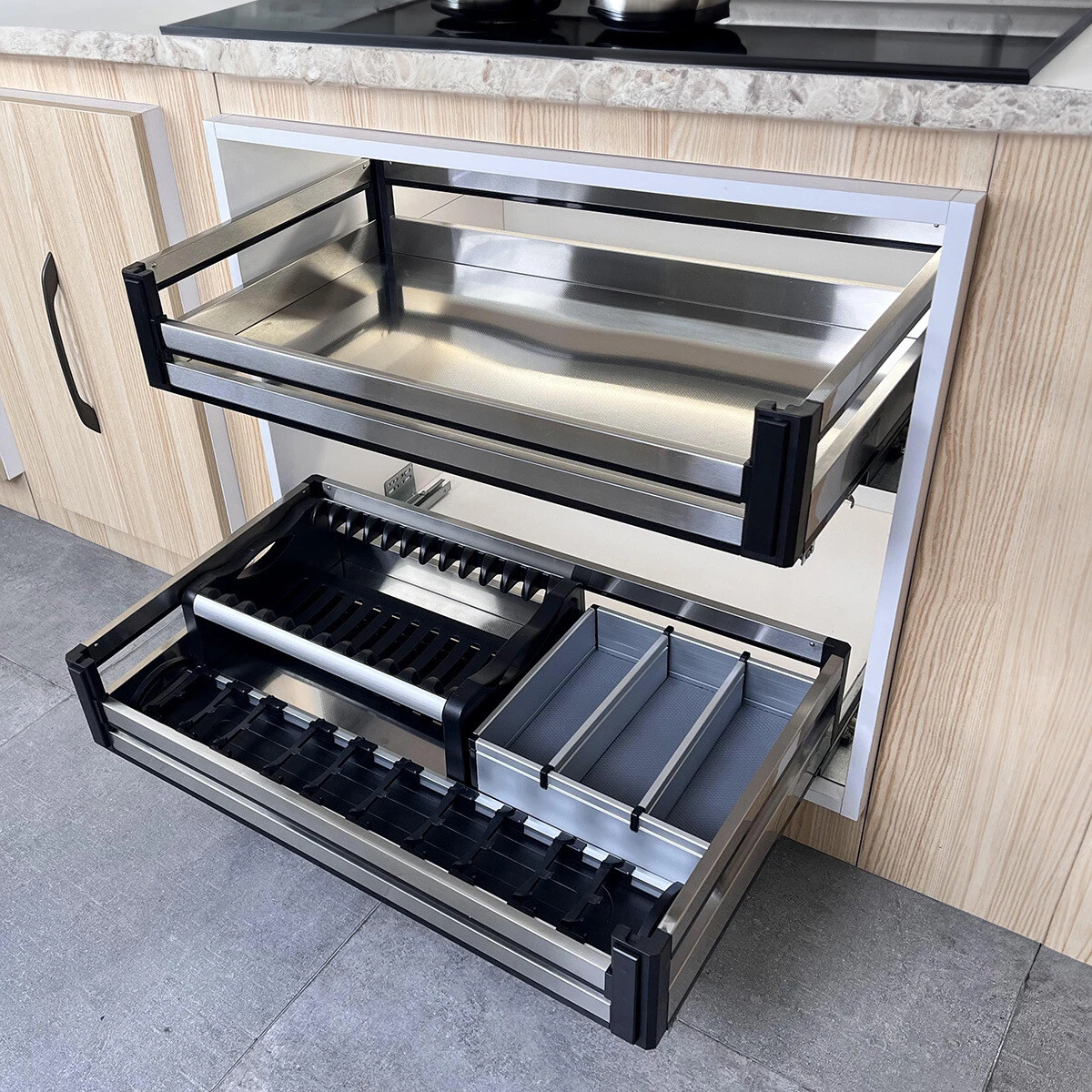 Pull Out Kitchen Basket Slide Storage Larder Unit Cupboard StainlessSteel Drawer