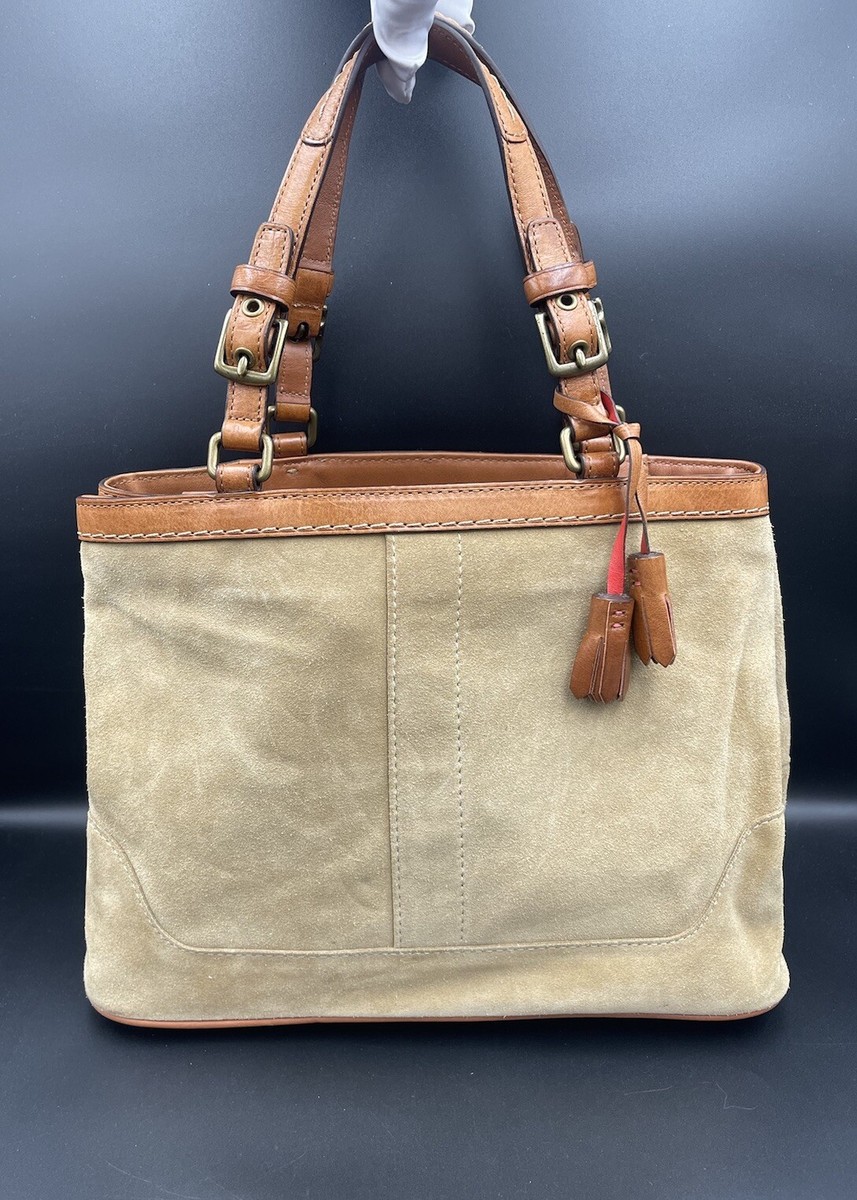 Vintage Coach 7476 Hamptons Suede Tassel Satchel Bag Tan Suede