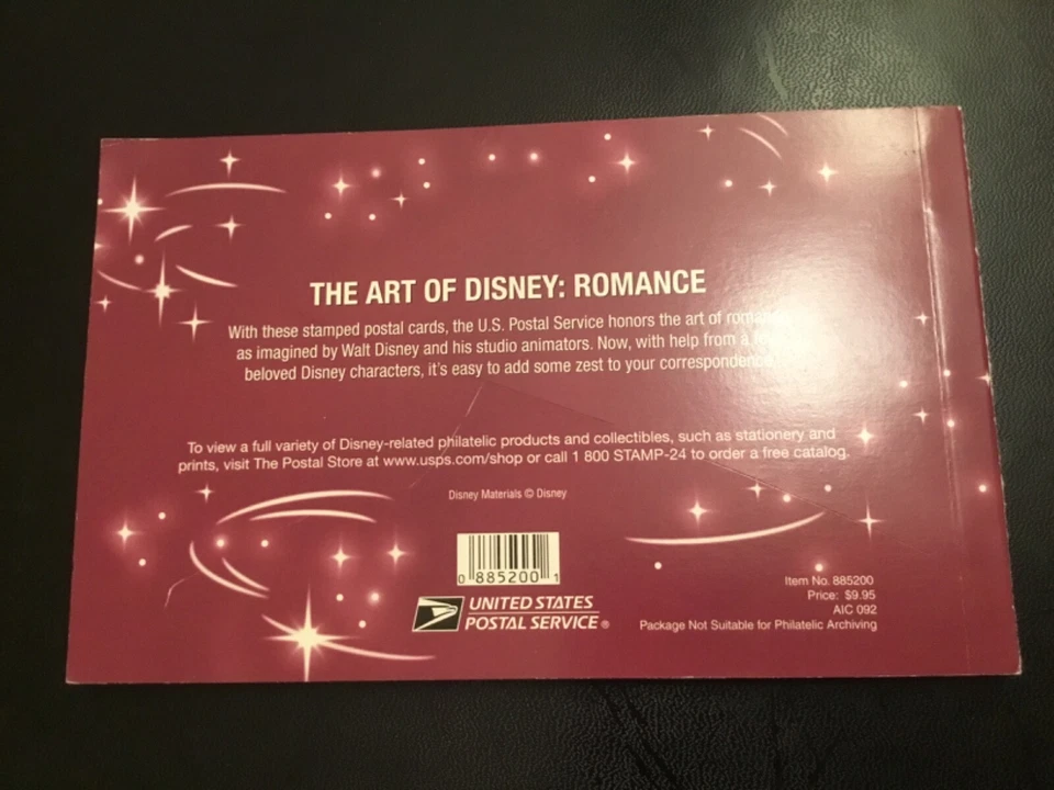 ICOLLECTZONE  US UX450-453 Disney Romance Complete BookletPostal Card Set (E800) - Image 2 of 2