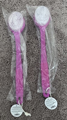 Beauty 360 Long Handle Back Body Shower Brush Exfoliates Soft Bristles X2 NEW