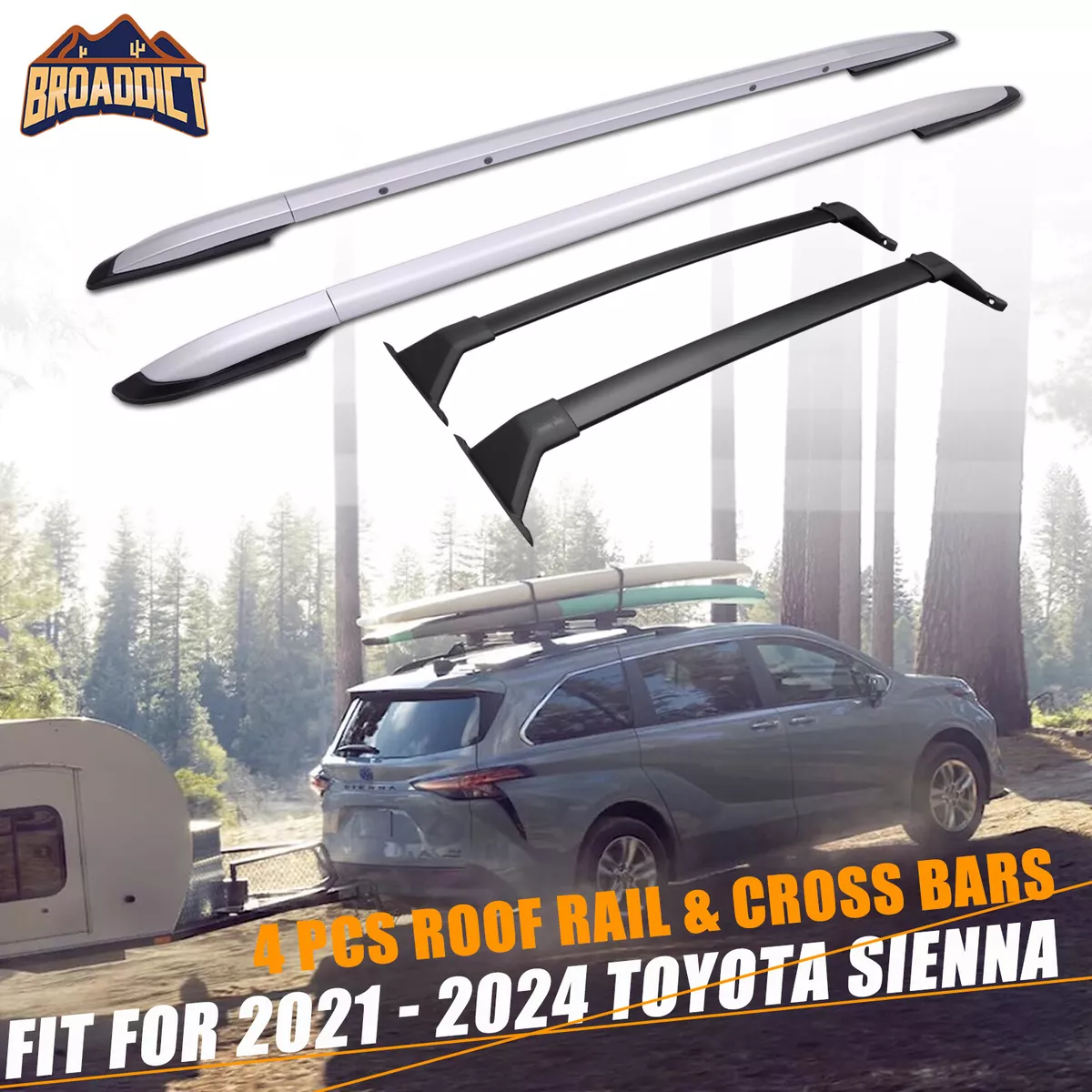 Roof Rails Cross Bars For 2021 2024 Toyota Sienna Crossbar
