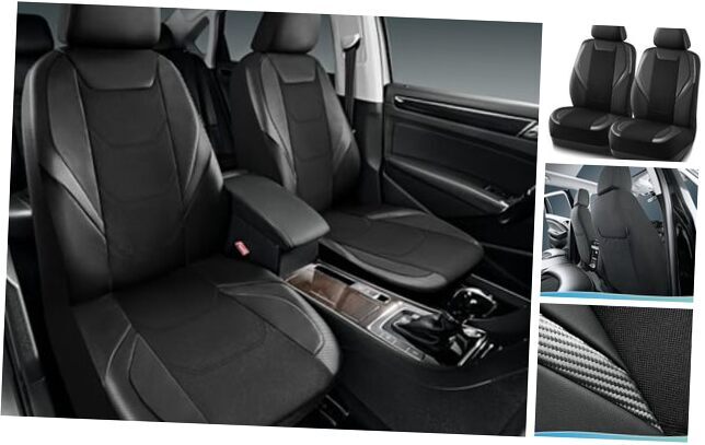 Leather Mesh Car Seat Cover - Breathable & Stylish, Front Black and Black