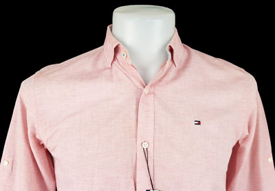 Tommy Hilfiger Herren Rosa Baumwolle/LEINEN 3/4 Arm ABENDHEMD - S - 38'' - 99£